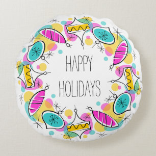 Retro Tree Baubles Circle Holidays round Cushion