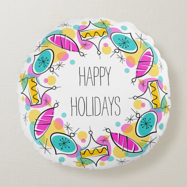 Retro Tree Baubles Circle Holidays round Cushion (Front)