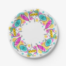 Retro Tree Baubles Circle paper plates