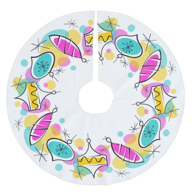 Retro Tree Baubles Circle tree skirt (Front)