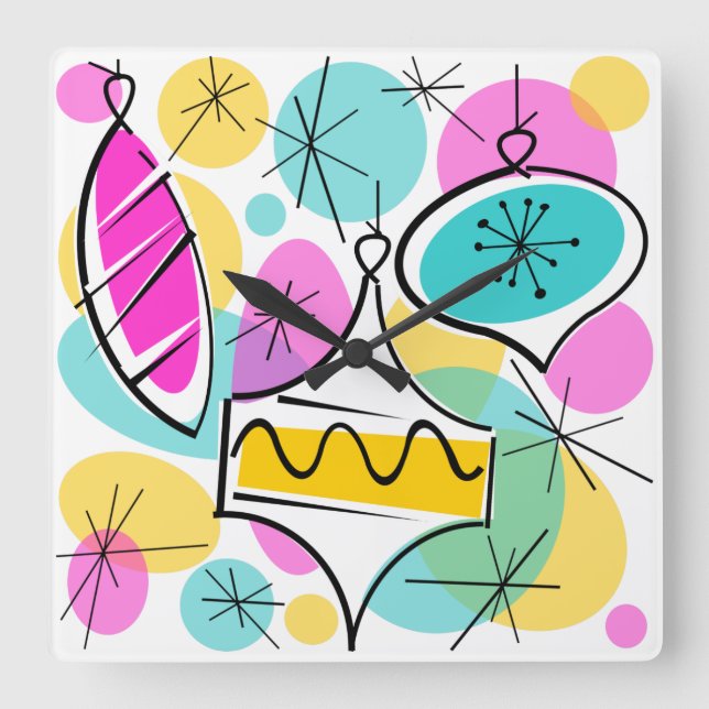 Retro Tree Baubles clock square (Front)