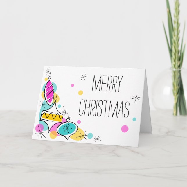 Retro Tree Baubles Corner Christmas greetings card (Front)