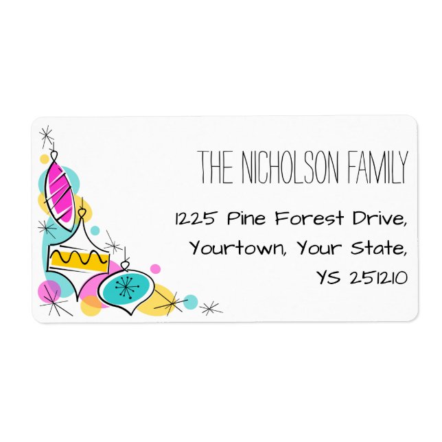 Retro Tree Baubles Corner label large (Front)