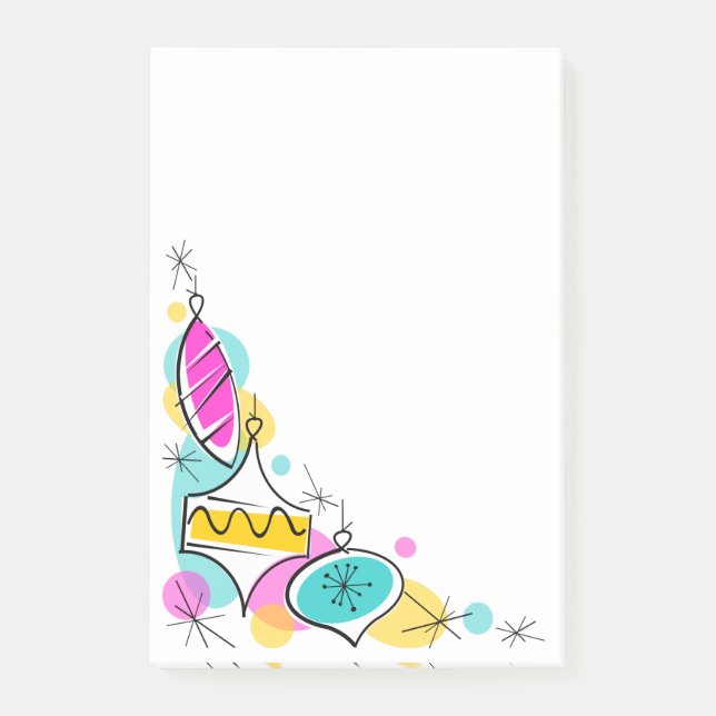 Retro Tree Baubles Corner post-it notes vertical (Front)