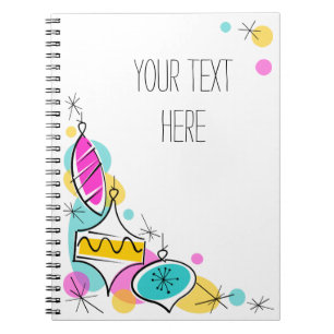 Retro Tree Baubles Corner Text notebook