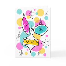 Retro Tree Baubles greetings card vertical