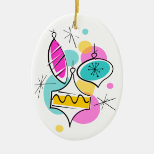 Retro Tree Baubles Group text ornament oval