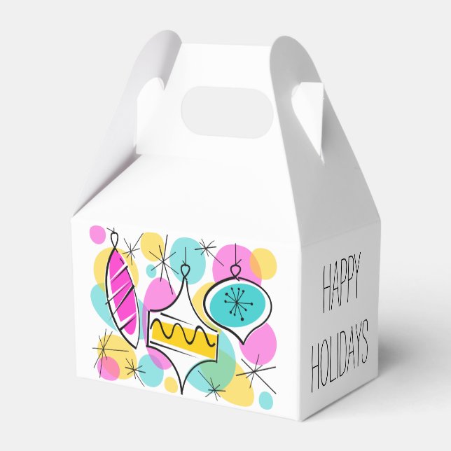 Retro Tree Baubles Happy Holidays gable Favour Box (Back Side)
