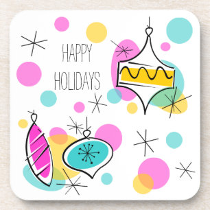 Retro Tree Baubles Holidays cork back Coaster
