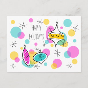 Retro Tree Baubles Holidays postcard
