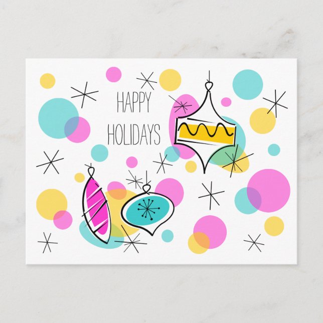 Retro Tree Baubles Holidays postcard (Front)