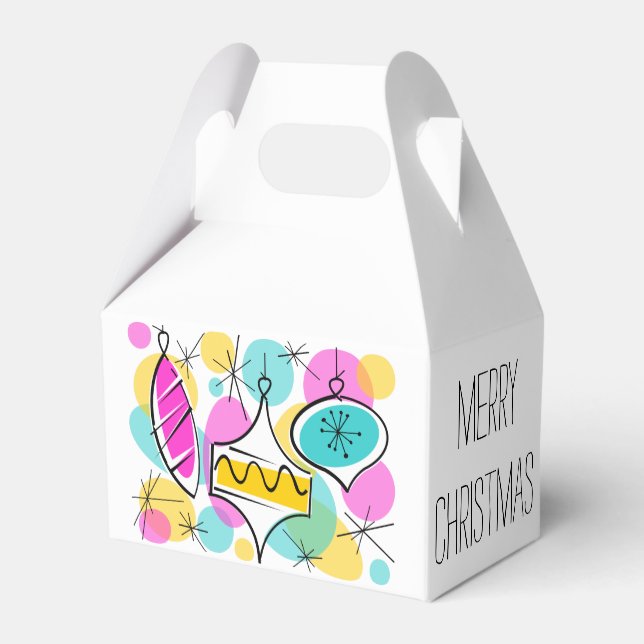 Retro Tree Baubles Merry Christmas gable Favour Box (Back Side)