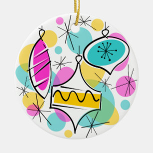 Retro Tree Baubles Merry Christmas ornament round