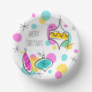 Retro Tree Baubles Merry Christmas Paper Plate