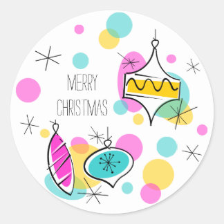 Retro Tree Baubles Merry Christmas sticker
