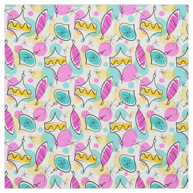 Retro Tree Baubles Multi 360 small pattern Fabric (Swatch)