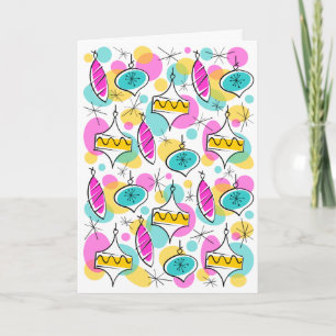 Retro Tree Baubles Multi inside text vertical Holiday Card