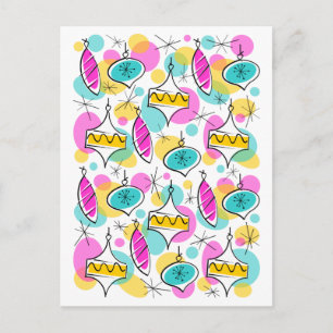 Retro Tree Baubles Multi postcard vertical
