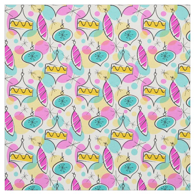 Retro Tree Baubles Multi small pattern Fabric (Swatch)