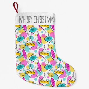 Retro Tree Baubles Multi Text stocking 2 sided