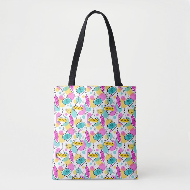 Retro Tree Baubles Multi tote bag yellow back (Front)
