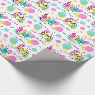 Retro Tree Baubles Name wrapping paper