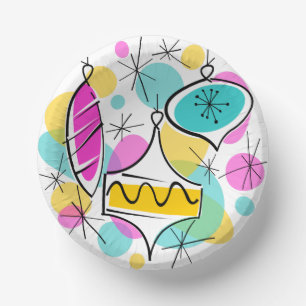 Retro Tree Baubles Paper Plate