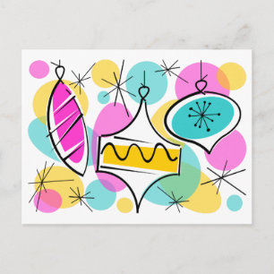 Retro Tree Baubles postcard