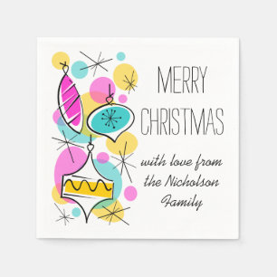 Retro Tree Baubles Side 2 Text paper napkin