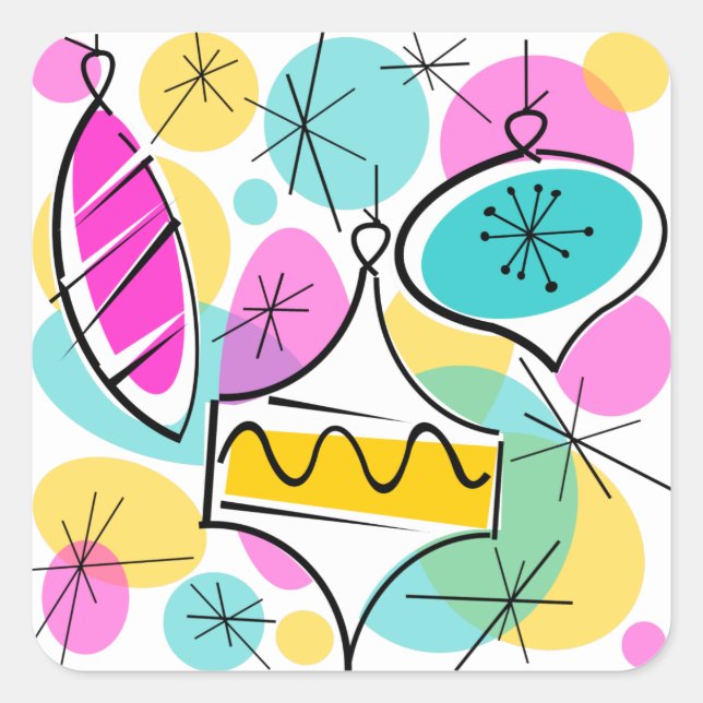 Retro Tree Baubles sticker square (Front)