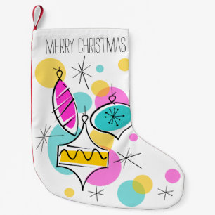 Retro Tree Baubles Text stocking red back