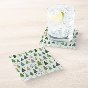 Retro Trees Glass Coaster