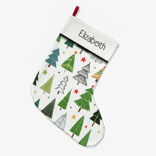 Retro Trees Large Christmas Stocking