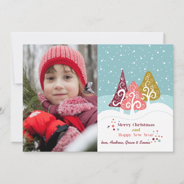 Retro Trees Photo Holiday Card (Front)