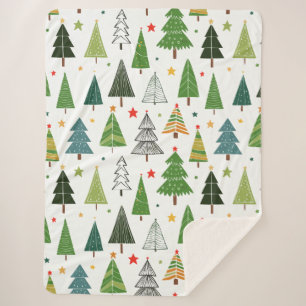 Retro Trees Sherpa Blanket