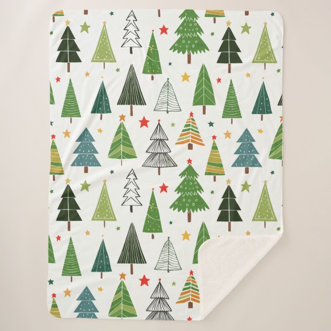 Retro Trees Sherpa Blanket (Front)