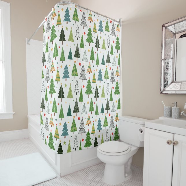 Retro Trees Shower Curtain (In Situ)