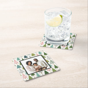 Retro Trees Square Paper Coaster