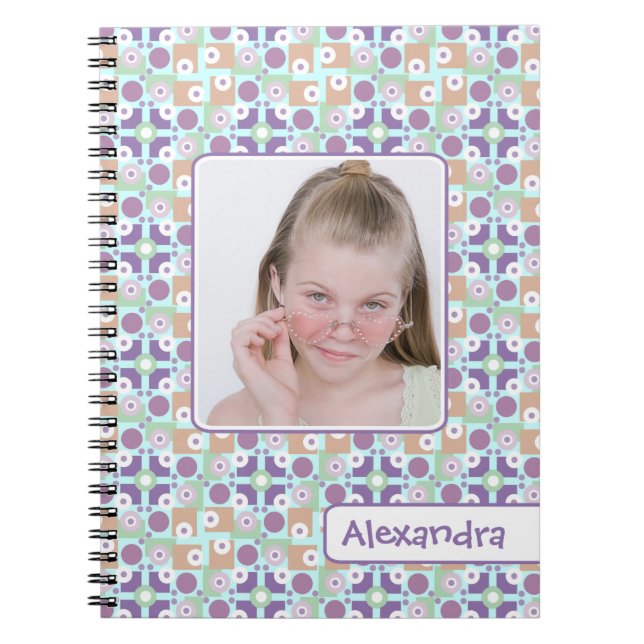 Retro Trend Geometric Girl's Photo Template Notebook (Front)
