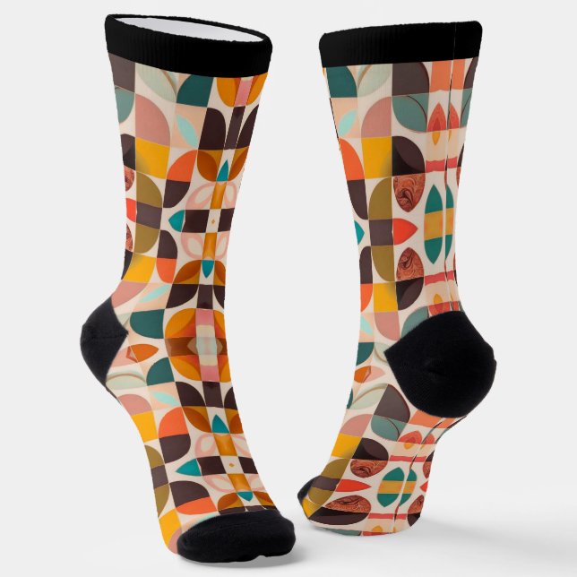 Retro Trendy Abstract Squares Collection Socks (Angled)