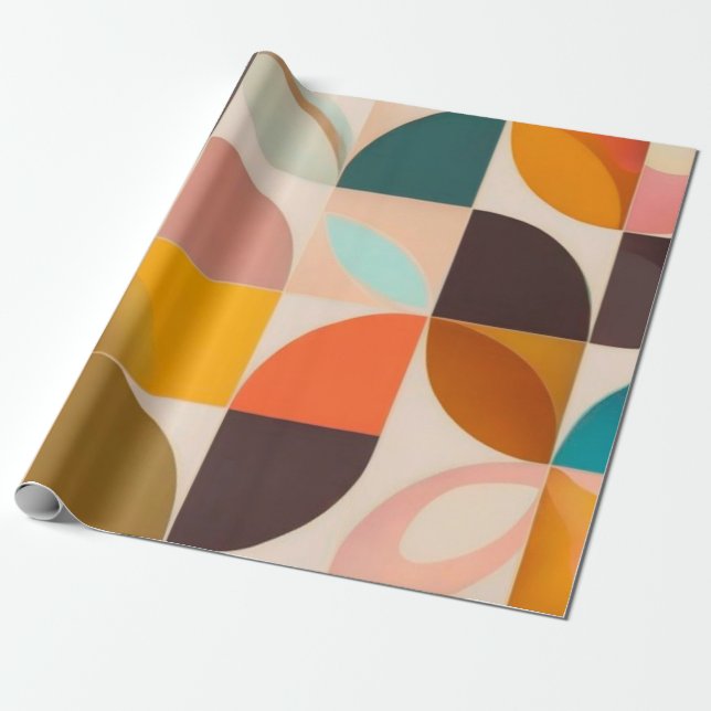 Retro Trendy Abstract Squares Collection Wrapping Paper (Unrolled)