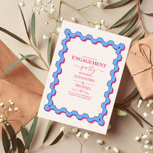 Retro Trendy Curve Squiggle Savy Engagement Invitation