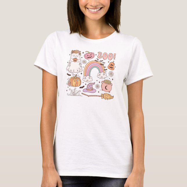 Retro Trendy Cute Halloween Elements Ghost Pumpkin T-Shirt (Front)