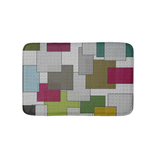 Retro Trendy Geometric Green, Grey Purple Bath Mat (Front)