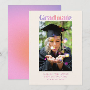 Retro Trendy Pastel Purple Pink Graduation Photo Announcement