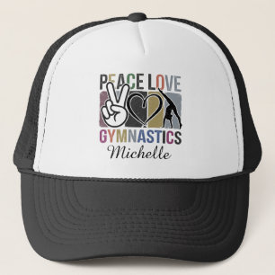 Retro Trendy Peace Love Gymnastics Gymnast Custom  Trucker Hat