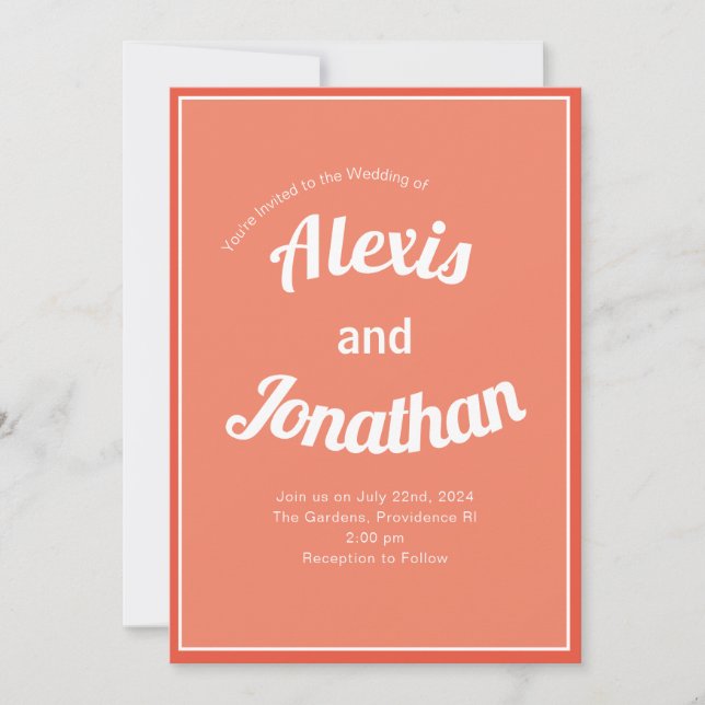 Retro Trendy Playful Colourful Coral Pink White Invitation (Front)