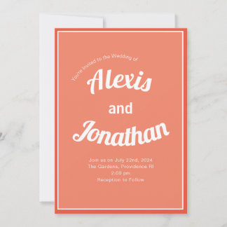 Retro Trendy Playful Colourful Coral Pink White Invitation