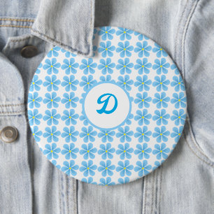 retro trendy vintage blue floral monogram 6 cm round badge