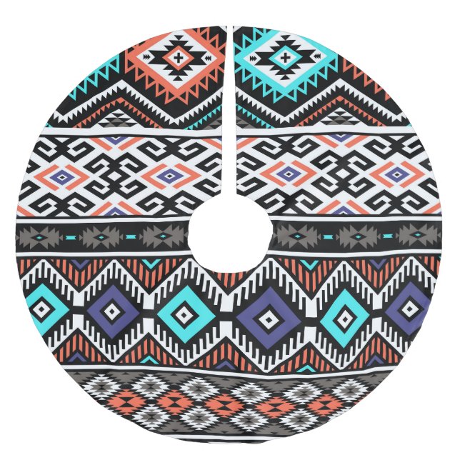 Retro Tribal Navajo: Geometric Seamless. Brushed Polyester Tree Skirt (Front)